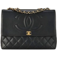Channel Black Lambskin - Handbag, Pre-Owned Timeless Classic Interlocking CC Logo