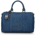 Blue Denim Boston - Canvas Lining With Gold Hardware Handbag