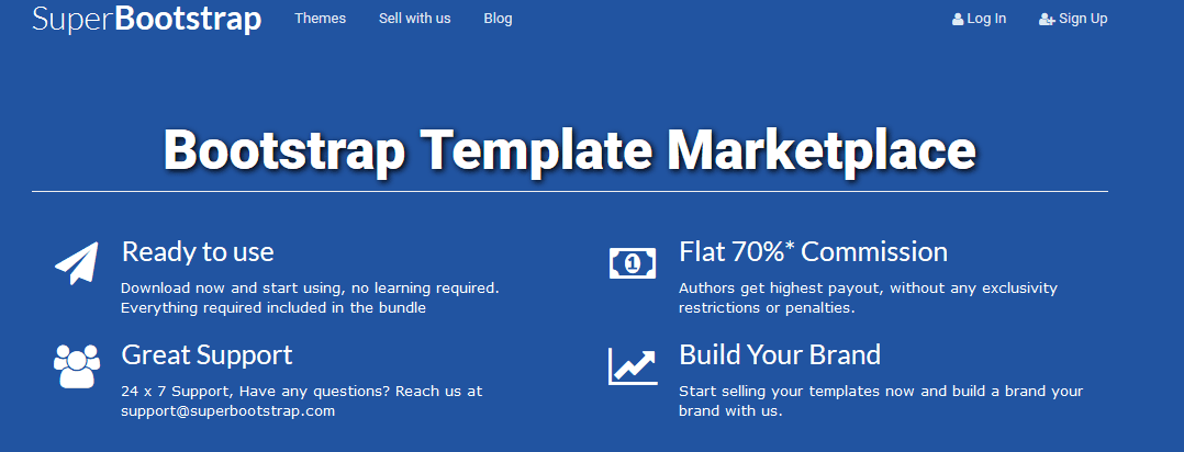 Screenshot of homepage of superbootstrap