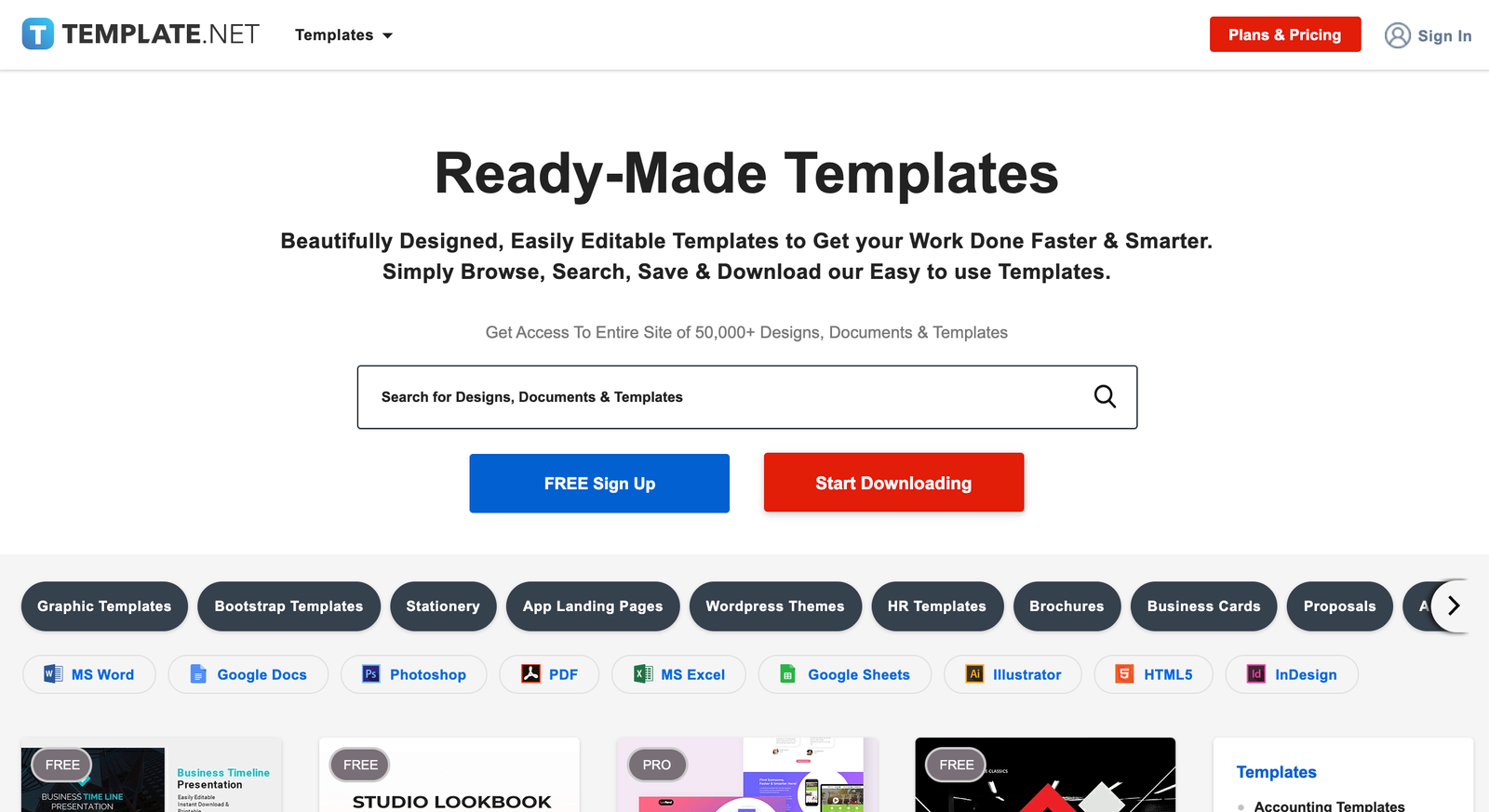 Template.net homepage image
