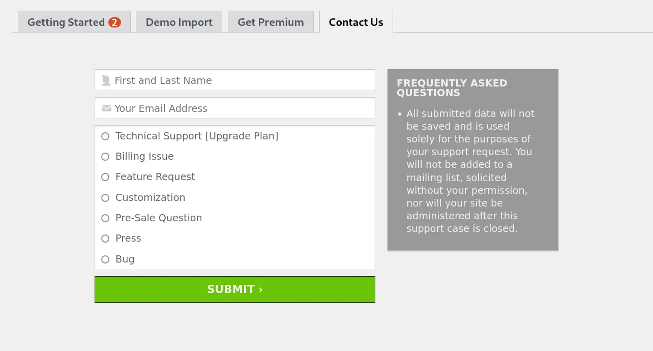 New Dashboard Page in our Themes: Contact form