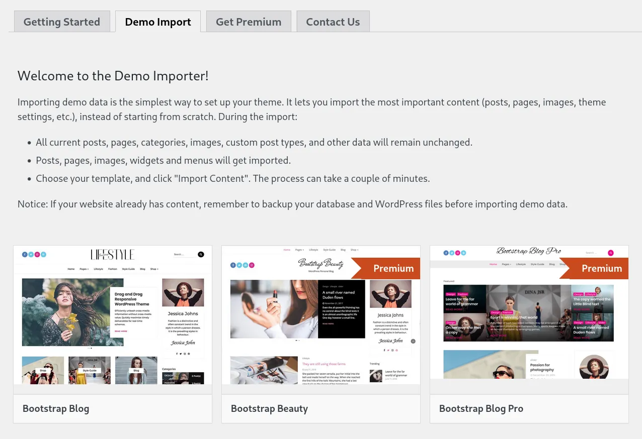 New Dashboard Page in our Themes: Import Demo content