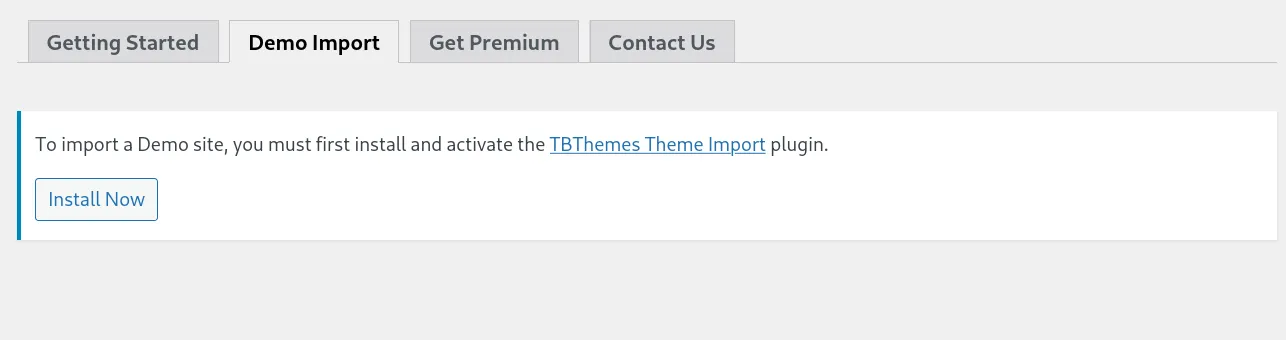 New Dashboard Page in our Themes: Install Demo Import plugin